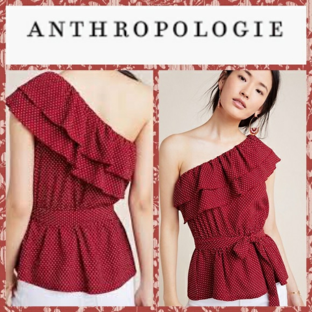 ANTHROPOLOGIE RED POLKA DOT TOP SIZE M